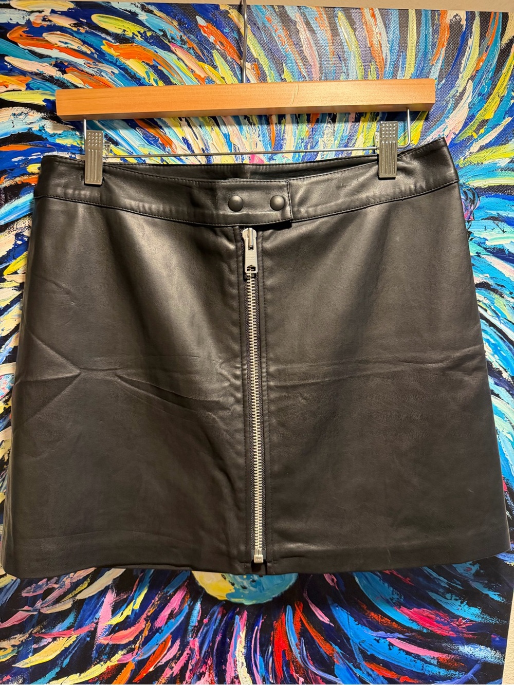 AllSaints Black Faux Leather Zip-Front Mini Skirt